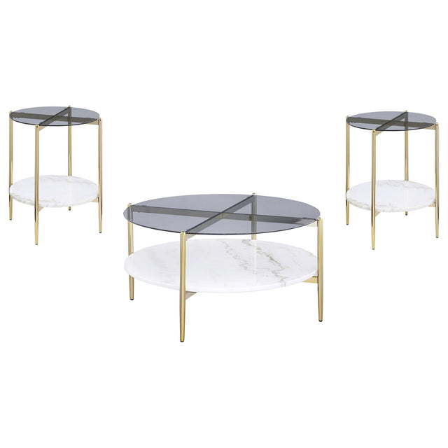  Coaster Furniture Jonelle 710338-S3 3-piece Round Coffee and End Table Set - Gold IMAGE 1