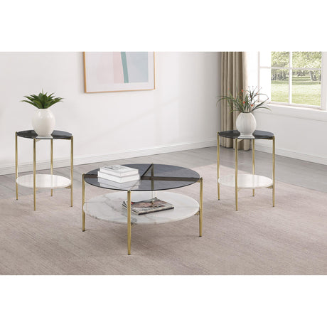  Coaster Furniture Jonelle 710338-S3 3-piece Round Coffee and End Table Set - Gold IMAGE 2
