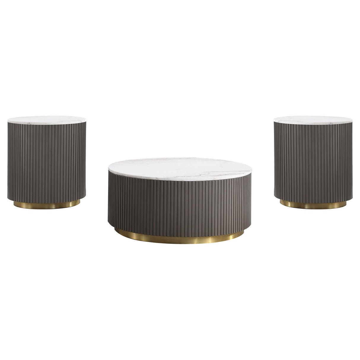  Coaster Furniture Jason 710418-S3 3-piece Round White Marble Coffee Table Set - Charcoal IMAGE 1