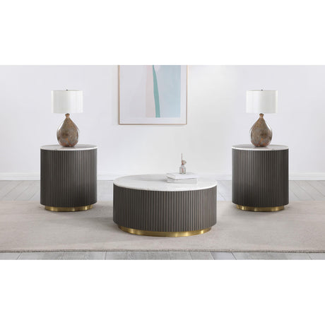  Coaster Furniture Jason 710418-S3 3-piece Round White Marble Coffee Table Set - Charcoal IMAGE 2