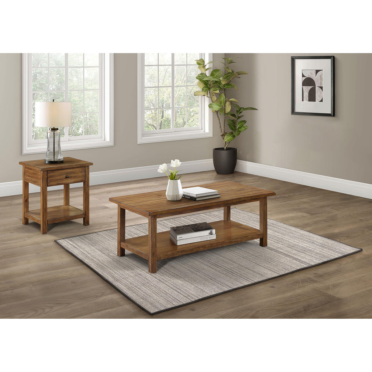 Coaster Furniture Payne 710548-S2 2-piece Coffee and 1-drawer End Table Set - Brown IMAGE 2