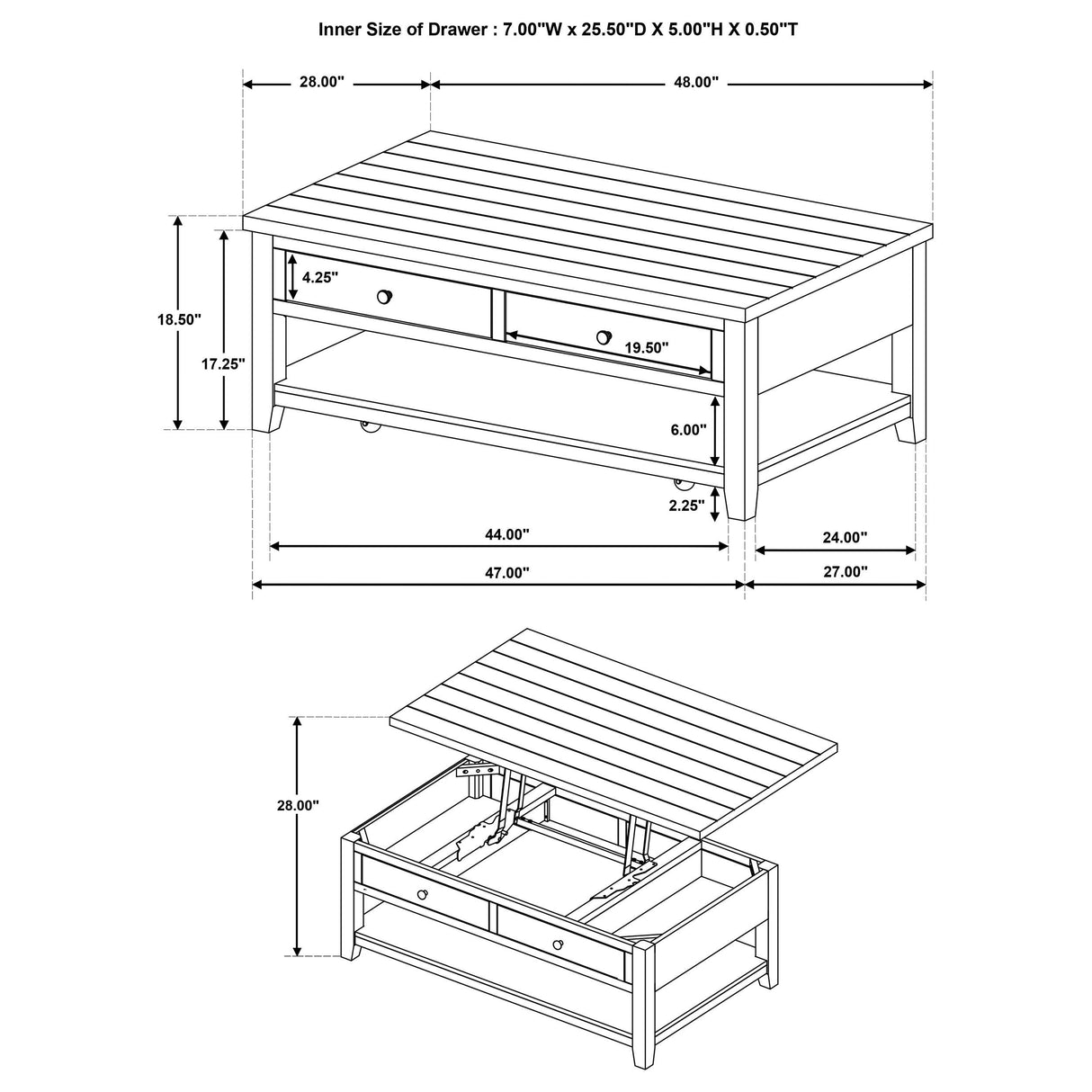  Coaster Furniture Payne 710555 48-inch Mobile Lift Top Coffee Table - Distressed White IMAGE 11