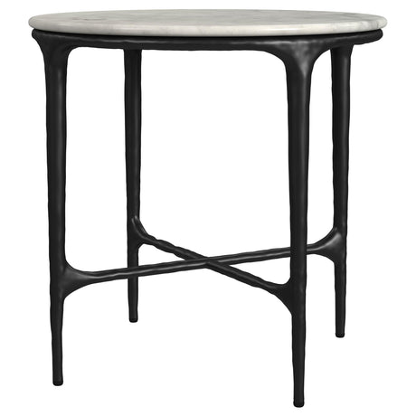  Coaster Furniture Hermas 710737 Round Genuine Marble Top Metal Side Table - White IMAGE 4