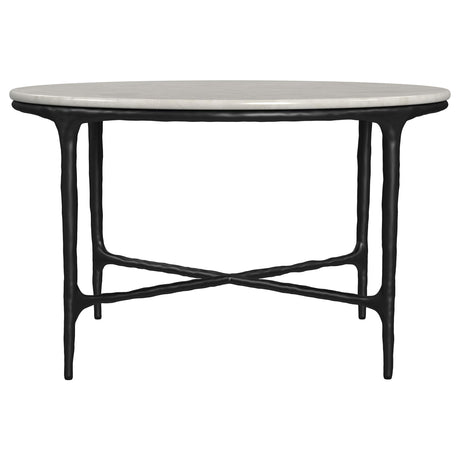  Coaster Furniture Hermas 710738 Round Genuine Marble Top Metal Coffee Table - White IMAGE 2