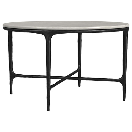  Coaster Furniture Hermas 710738 Round Genuine Marble Top Metal Coffee Table - White IMAGE 3