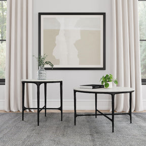  Coaster Furniture Hermas 710738-S2 2-piece Round Marble Coffee and End Table Set - White IMAGE 1