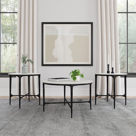  Coaster Furniture Hermas 710738-S3 3-piece Round Marble Coffee and End Table Set - White IMAGE 2