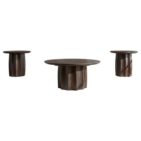  Coaster Furniture Cayenne 710778-S3 3-piece Solid Mango Wood Coffee Table Set - Walnut IMAGE 1