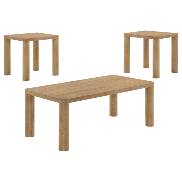  Coaster Furniture Castlewood 710868-S3 3-piece Cocktail Coffee Table Set - Light Oak IMAGE 1