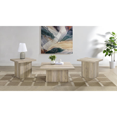  Coaster Furniture Devar 710878-S3 3-piece Square Coffee End Table Set - Distressed Pine IMAGE 2
