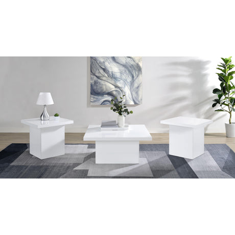  Coaster Furniture Devar 710898-S3 3-piece Square Coffee End Table Set - White High Gloss IMAGE 2