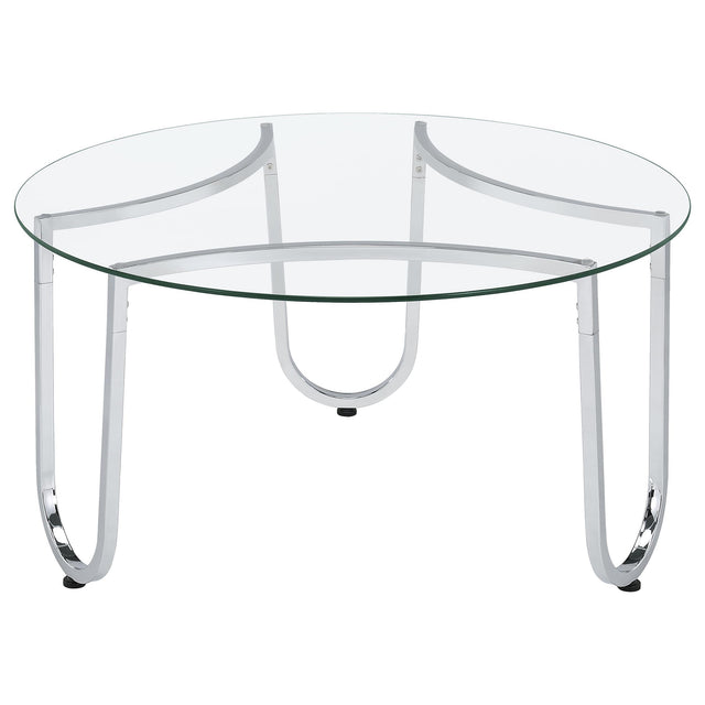  Coaster Furniture Beller 710908 Round Tempered Glass Top Coffee Table - Chrome IMAGE 1