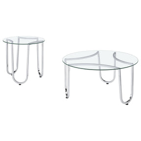  Coaster Furniture Beller 710908-S2 2-piece Round Tempered Glass Top Coffee Table Set - Chrome IMAGE 1