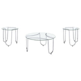  Coaster Furniture Beller 710908-S3 3-piece Round Tempered Glass Top Coffee Table Set - Chrome IMAGE 1