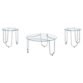  Coaster Furniture Beller 710908-S3 3-piece Round Tempered Glass Top Coffee Table Set - Chrome IMAGE 1