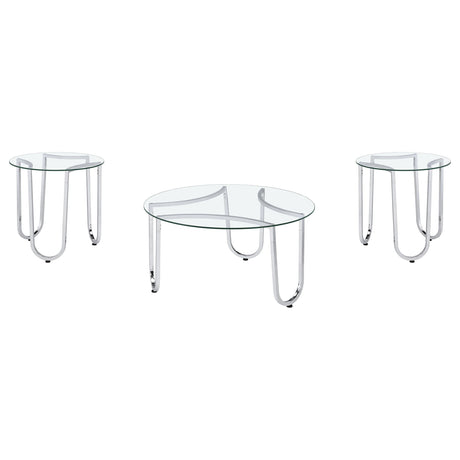  Coaster Furniture Beller 710908-S3 3-piece Round Tempered Glass Top Coffee Table Set - Chrome IMAGE 1