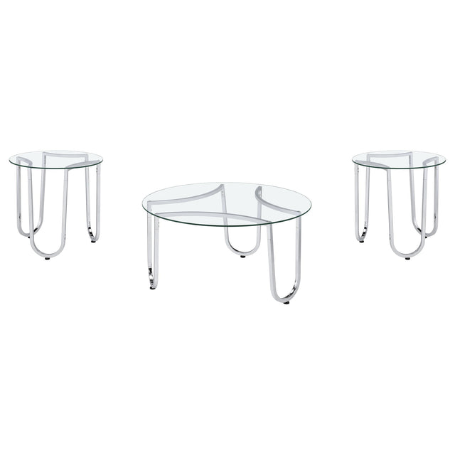  Coaster Furniture Beller 710908-S3 3-piece Round Tempered Glass Top Coffee Table Set - Chrome IMAGE 1