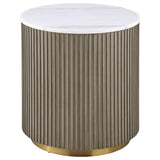  Coaster Furniture Jason 711417 Round White Marble Top End Table - Greige IMAGE 1