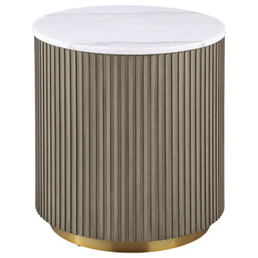  Coaster Furniture Jason 711417 Round White Marble Top End Table - Greige IMAGE 1