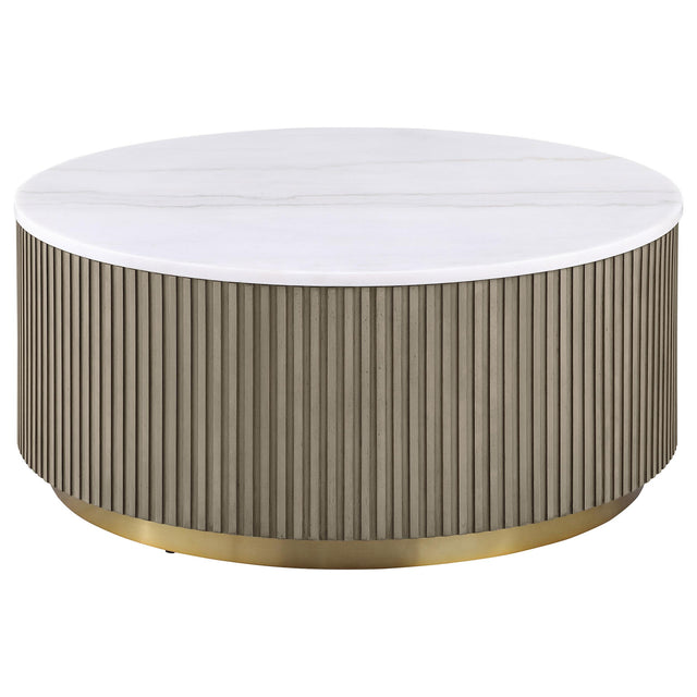  Coaster Furniture Jason 711418 Round White Marble Top Coffee Table - Greige IMAGE 1