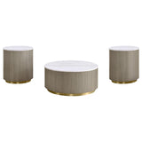  Coaster Furniture Jason 711418-S3 3-piece Round White Marble Coffee Table Set - Greige IMAGE 1