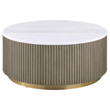 Coaster Furniture Jason 711418-S3 3-piece Round White Marble Coffee Table Set - Greige IMAGE 4