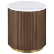  Coaster Furniture Jason 712417 Round White Marble Top End Table - Honey Brown IMAGE 1