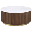  Coaster Furniture Jason 712418 Round White Marble Top Coffee Table - Honey Brown IMAGE 1