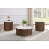  Coaster Furniture Jason 712418-S3 3-piece Round White Marble Coffee Table Set - Honey Brown IMAGE 2