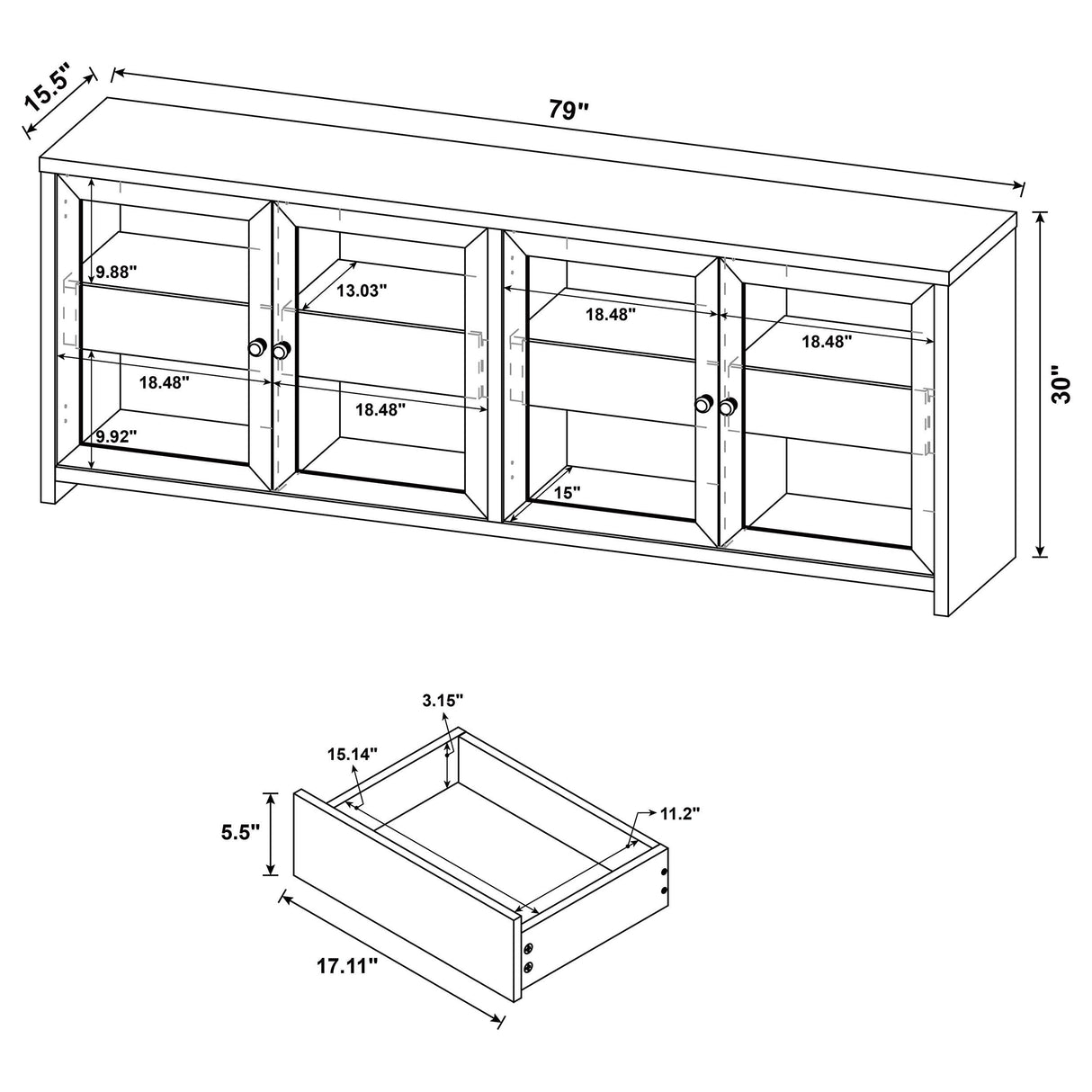  Coaster Furniture Denison 720223-SET 3-piece Entertainment Center 79-inch TV Stand - Black IMAGE 17