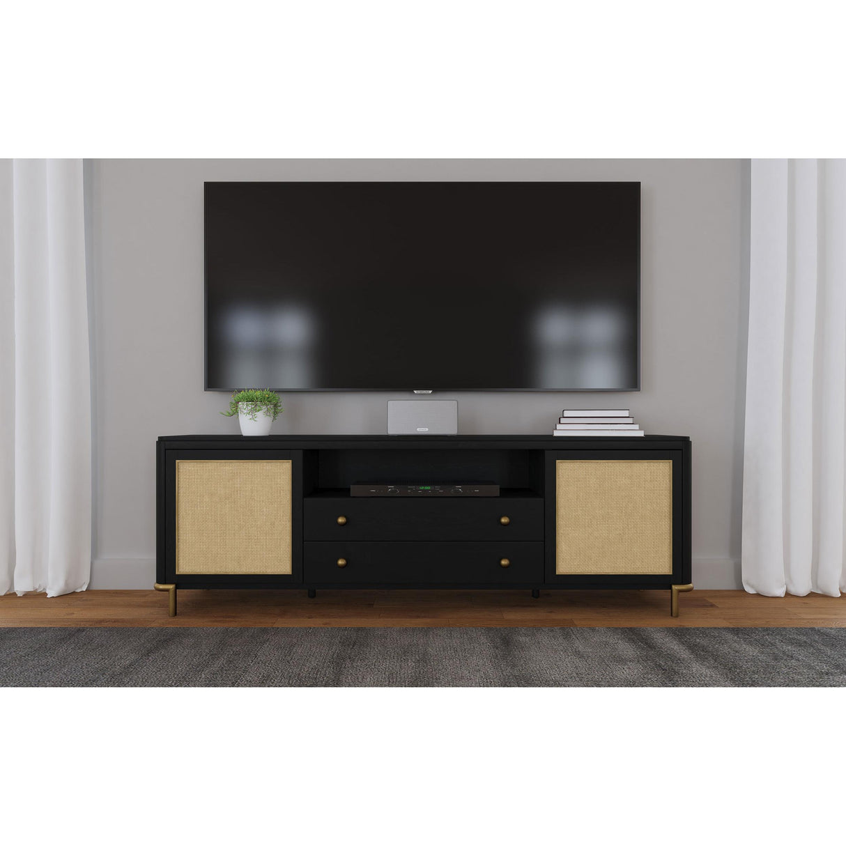  Coaster Furniture Arini 720263 Rattan Cane 2-door TV Stand Media Console - Black IMAGE 14