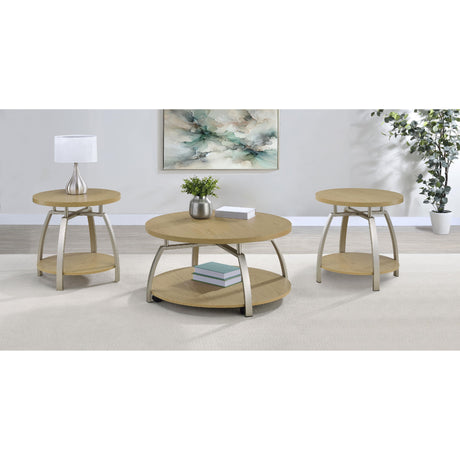  Coaster Furniture Dacre 720318-S3 3-piece Round Coffee and End Table Set - Greige IMAGE 2