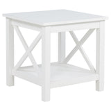  Coaster Furniture Skyview 722087 Square Pine Wood End Table with Shelf - White IMAGE 1