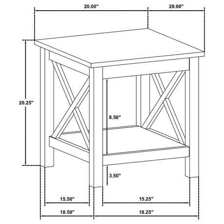  Coaster Furniture Skyview 722087 Square Pine Wood End Table with Shelf - White IMAGE 2