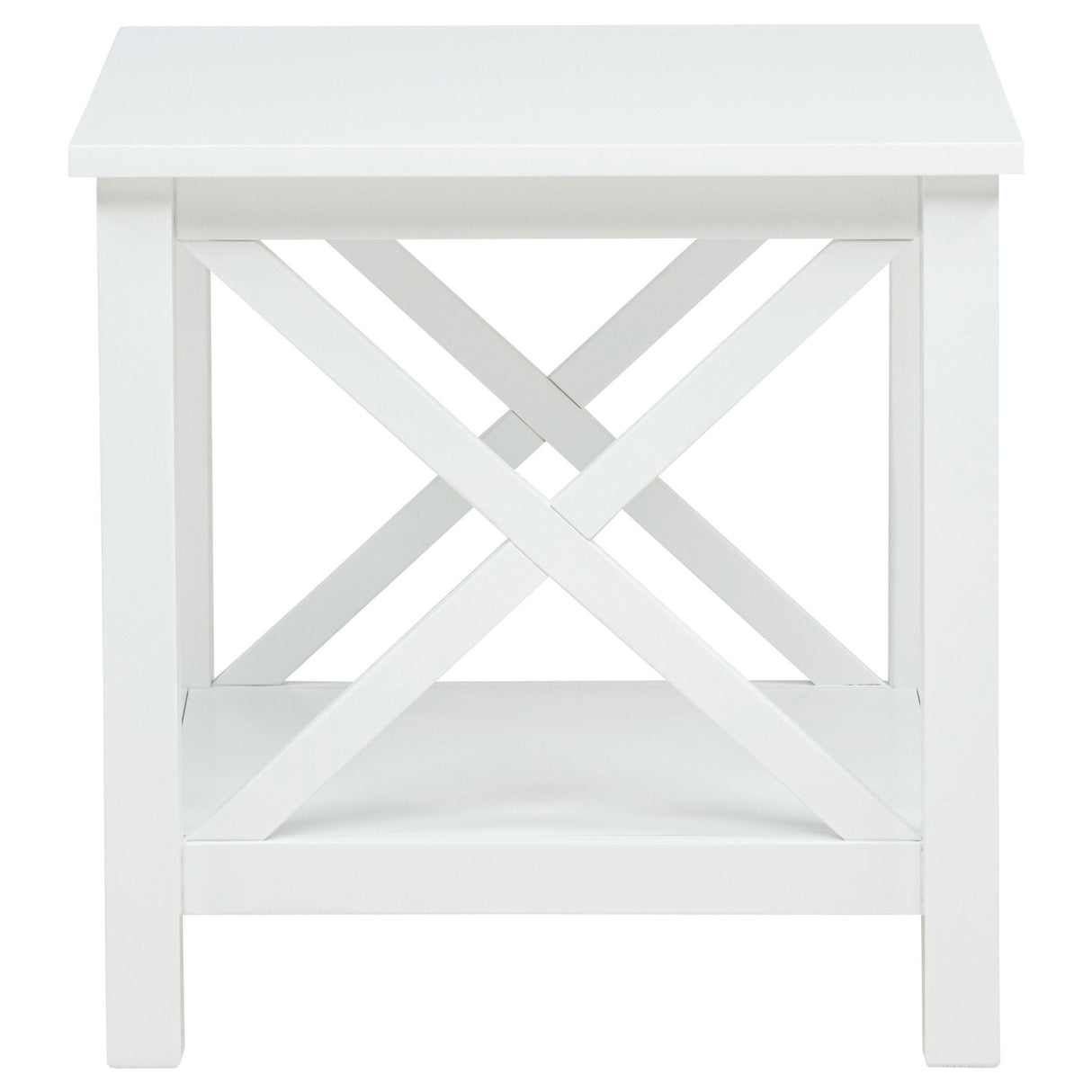  Coaster Furniture Skyview 722087 Square Pine Wood End Table with Shelf - White IMAGE 3