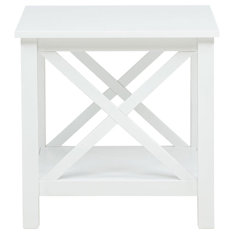  Coaster Furniture Skyview 722087 Square Pine Wood End Table with Shelf - White IMAGE 3