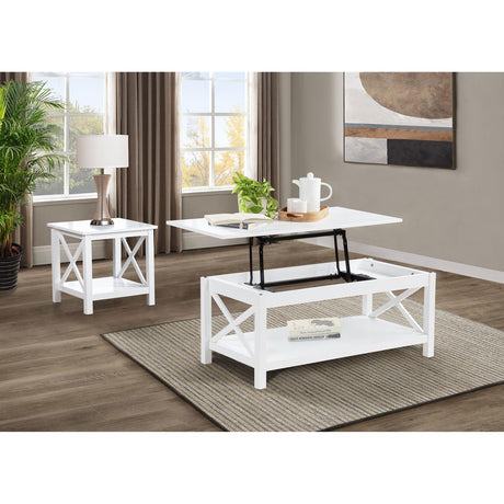  Coaster Furniture Skyview 722087 Square Pine Wood End Table with Shelf - White IMAGE 9