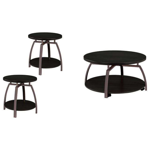  Coaster Furniture Dacre 722208-S3 3-piece Round Coffee and End Table Set - Dark Charcoal IMAGE 1