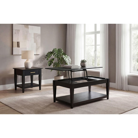  Coaster Furniture Lindenton 722728-S2 2-piece Wood Lift-Top Coffee and End Table Set - Black IMAGE 2