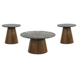  Coaster Furniture Franklin 722978-S3 3-piece Round Pedestal Coffee Table Set - Grey/Dark Brown IMAGE 2