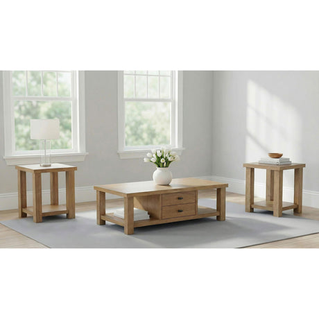 Coaster Furniture Beasley 723328-S3 3-Piece Wood Coffee Table Set - Golden Oak IMAGE 2