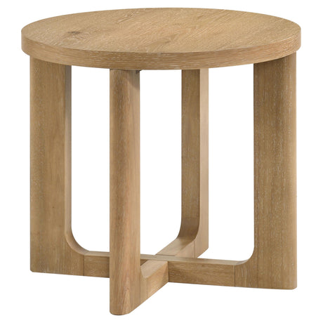  Coaster Furniture Kessler 735987 Round Sculptural Wood End Table - Light Oak IMAGE 2