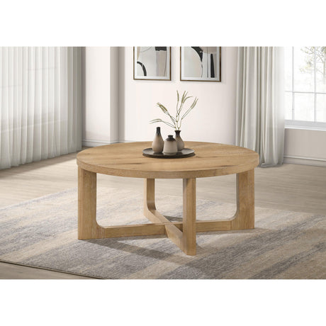  Coaster Furniture Kessler 735988 Round Sculptural Wood Coffee Table - Light Oak IMAGE 4