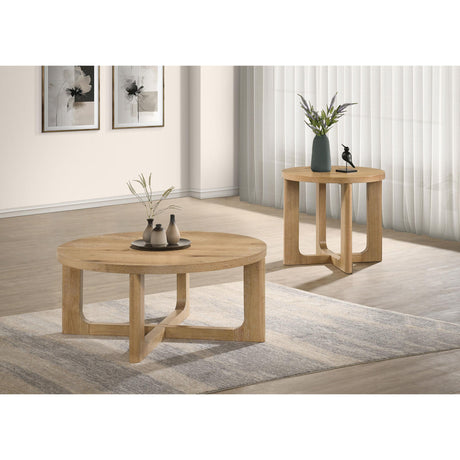 Coaster Furniture Kessler 735988-S2 2-piece Round Sculptural Wood Coffee Table Set - Light Oak IMAGE 2