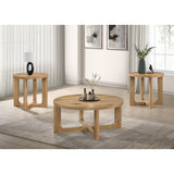  Coaster Furniture Kessler 735988-S3 3-piece Round Sculptural Wood Coffee Table Set - Light Oak IMAGE 2