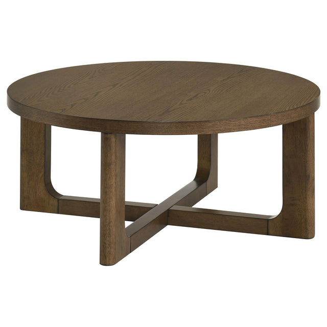  Coaster Furniture Kessler 735998 Round Sculptural Wood Coffee Table - Brown IMAGE 1