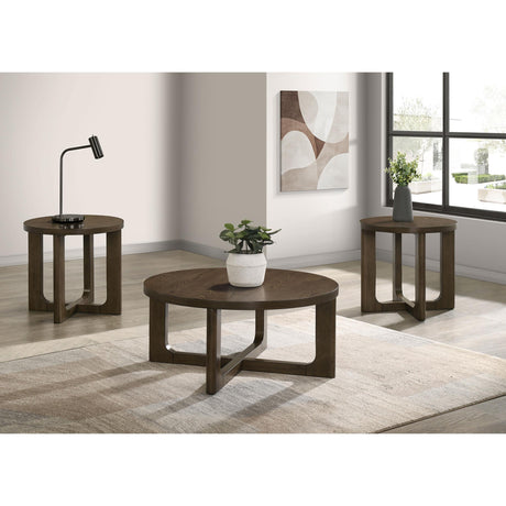  Coaster Furniture Kessler 735998-S3 3-piece Round Sculptural Wood Coffee Table Set - Brown IMAGE 4