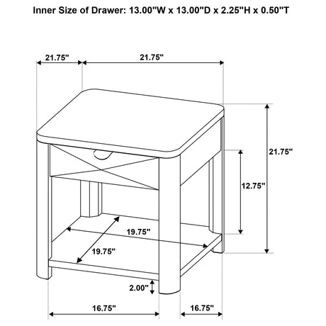  Coaster Furniture Marcelo 736057 Wood End Table with Drawer and Shelf - Light Elm IMAGE 12