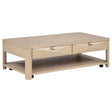  Coaster Furniture Marcelo 736058 Wood Coffee Table with 2 Drawers and Shelf - Light Elm IMAGE 1