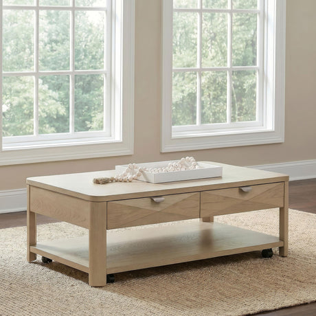  Coaster Furniture Marcelo 736058 Wood Coffee Table with 2 Drawers and Shelf - Light Elm IMAGE 6